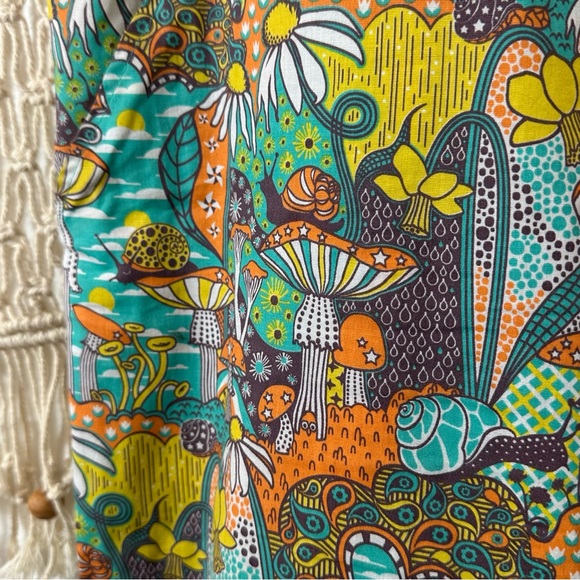 70s 60s Magnificent Mushroom Snail Flower Power Retro Hippie Teal Jumpsuit XL - Picture 6 of 12